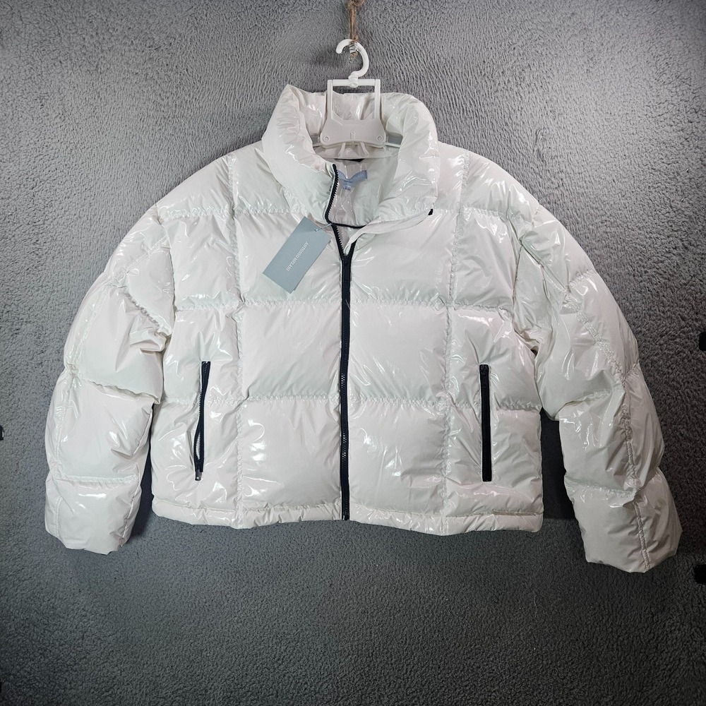 $199 NEW Antonio Melani Puffer Jacket Women Large Full Zip White Preppy
